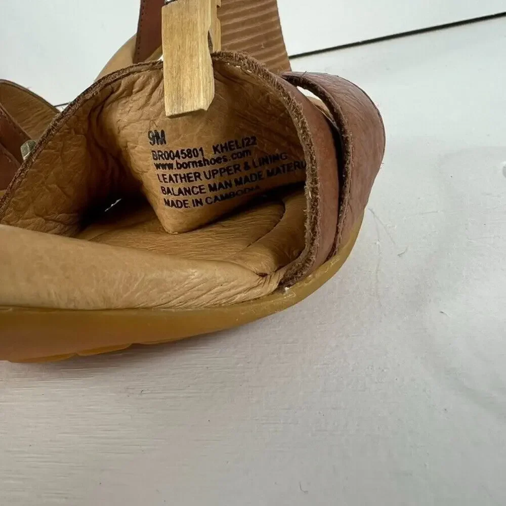 Born Sandals Women's Size 9 M Brown Tahlia Leather Stacked Heel Buckle